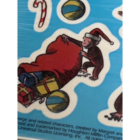 Vintage New Old Stock American Greeting s Stickers Curious George Christmas seal - Picture 9 of 9
